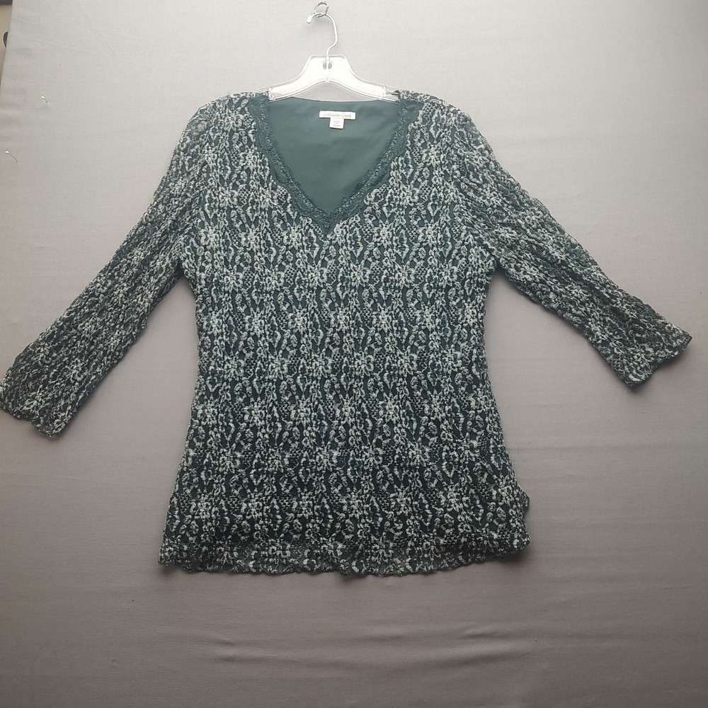 Coldwater Creek Top Blouse Gorgeous Green Stretch 3/4 sleeve Sz XL Pull over‎